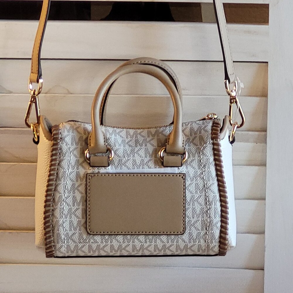 $79 Michael Michael Kors Lt Cream/Sag Multi Ex-Small Signature Logo Satchel - Picture 4 of 8